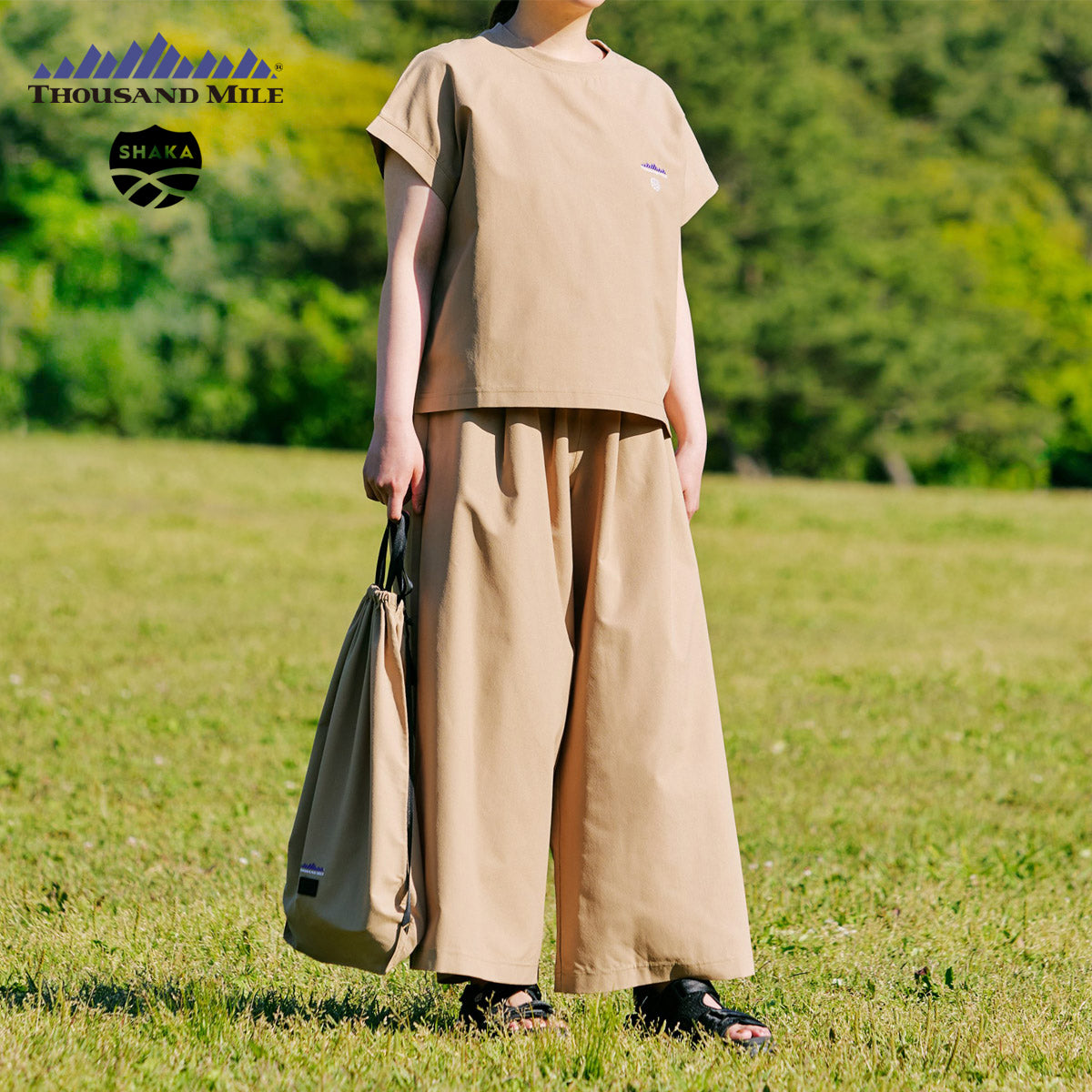 [販路限定][コラボ]SHAKA×THOUSAND MILE フレンチスリーブシャツ＆ワイドパンツ セットアップ [レディース][2025 春夏] SK-SG008TM